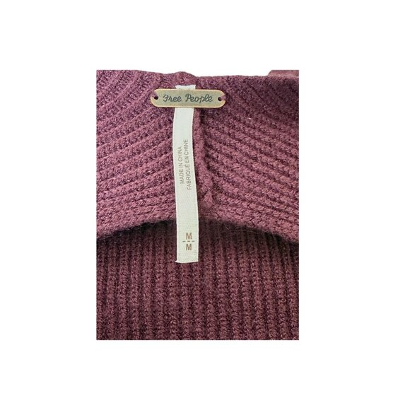 Free People Women Medium Burgundy Long-Sleeve Cutout Ribbed Knit Sweater NWT - Picture 7 of 7